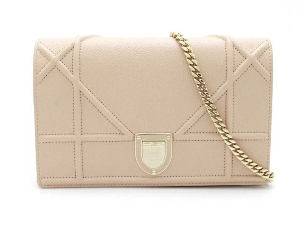 Christian Dior ama Chain Bag Wallet Clutch ON Beige Cream Calfskin